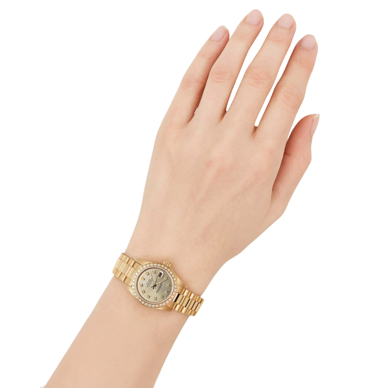 Champagne Diamond Dial Rolex Watch President Style Yg Diamond Bezel P2