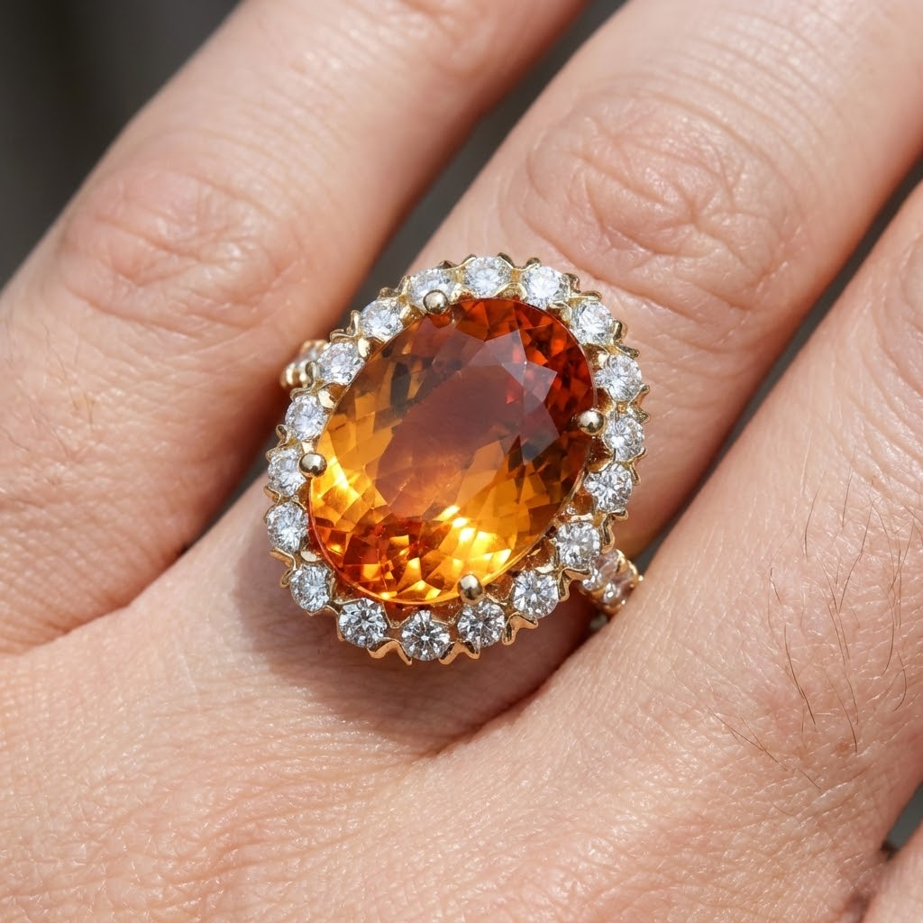 Citrine And Natural Earth Mined Diamond Cocktail Ring