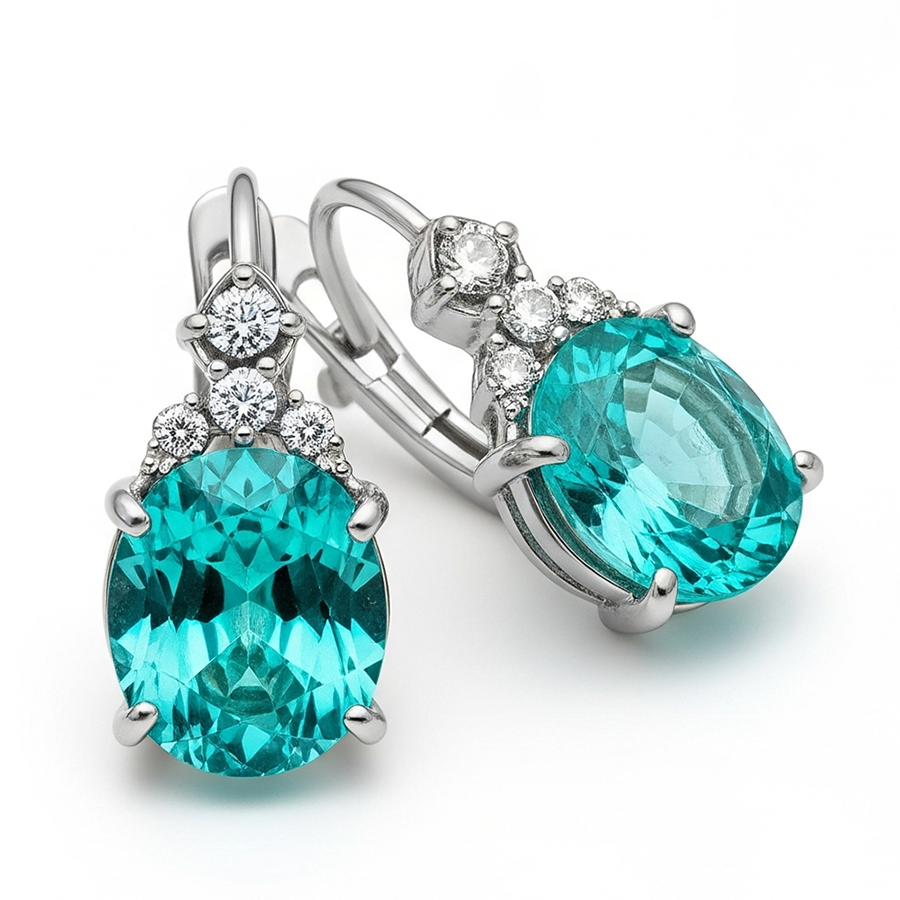 natural round paraiba tourmaline 1ct earring front view