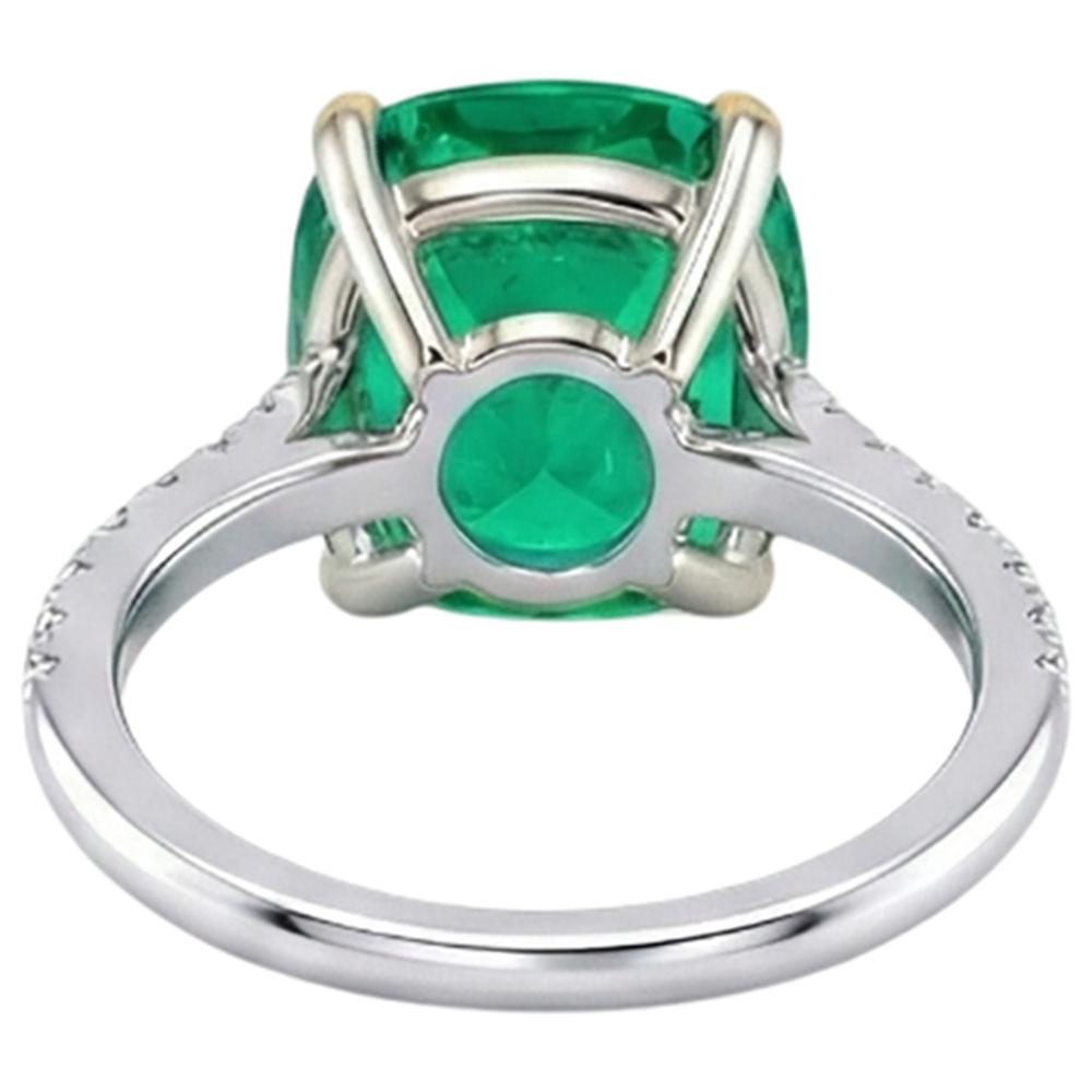 Natural Real ( Not Lab Grown ) Classy Cushion Green Emerald GIA And Diamond Engagement Ring