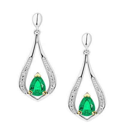 Classy Green Emerald Dangle Earrings 14K Gold