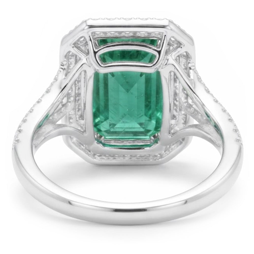 Colombian Green Emerald And Natural Earth Mined Diamonds 11.75 Carats Anniversary Ring White Gold 14K