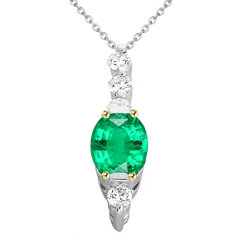 Colombian Green Emerald And Diamond Pendant Necklace