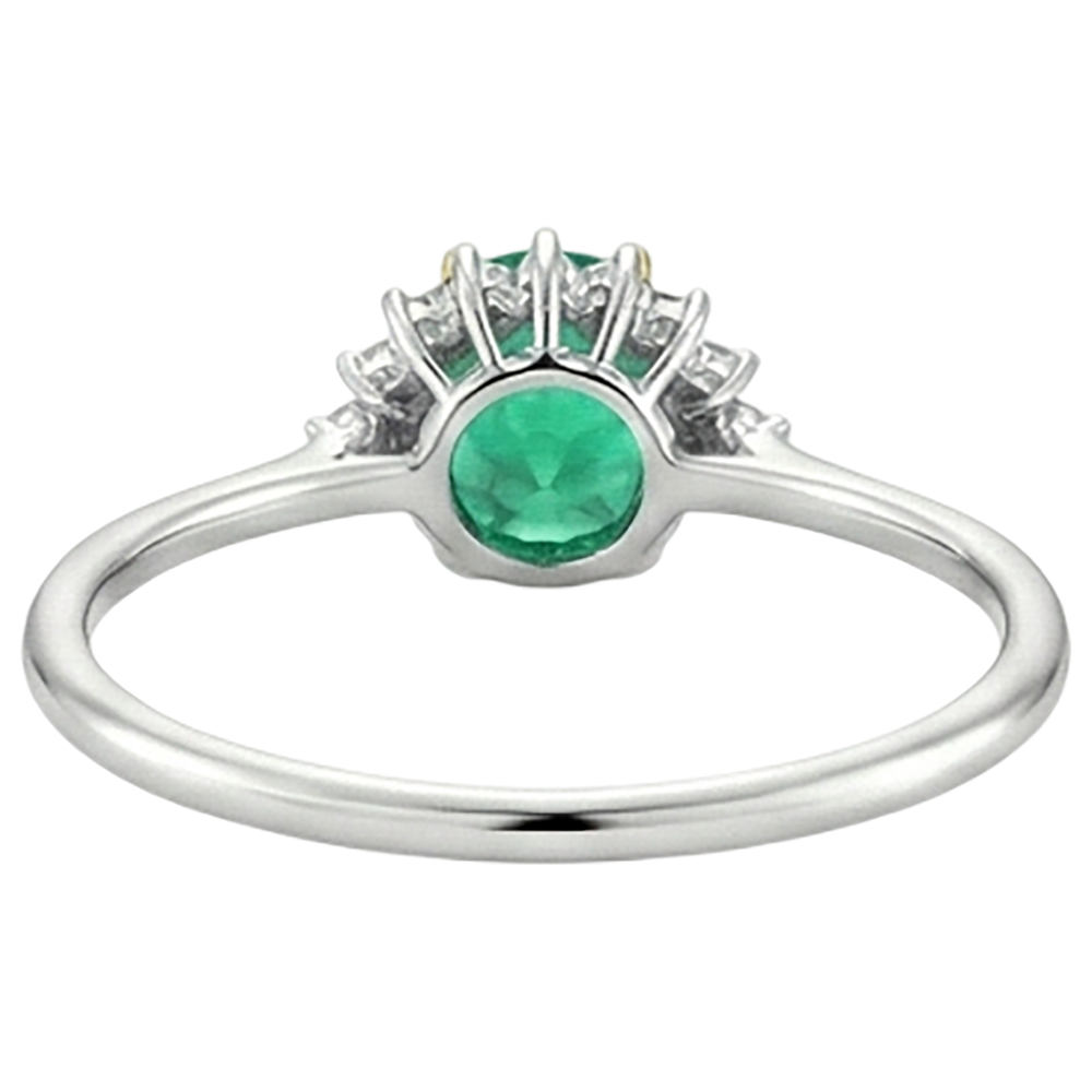 Natural Real ( Not Lab Grown ) Crown Style Green Emerald GIA Diamond Ring Thin Shank