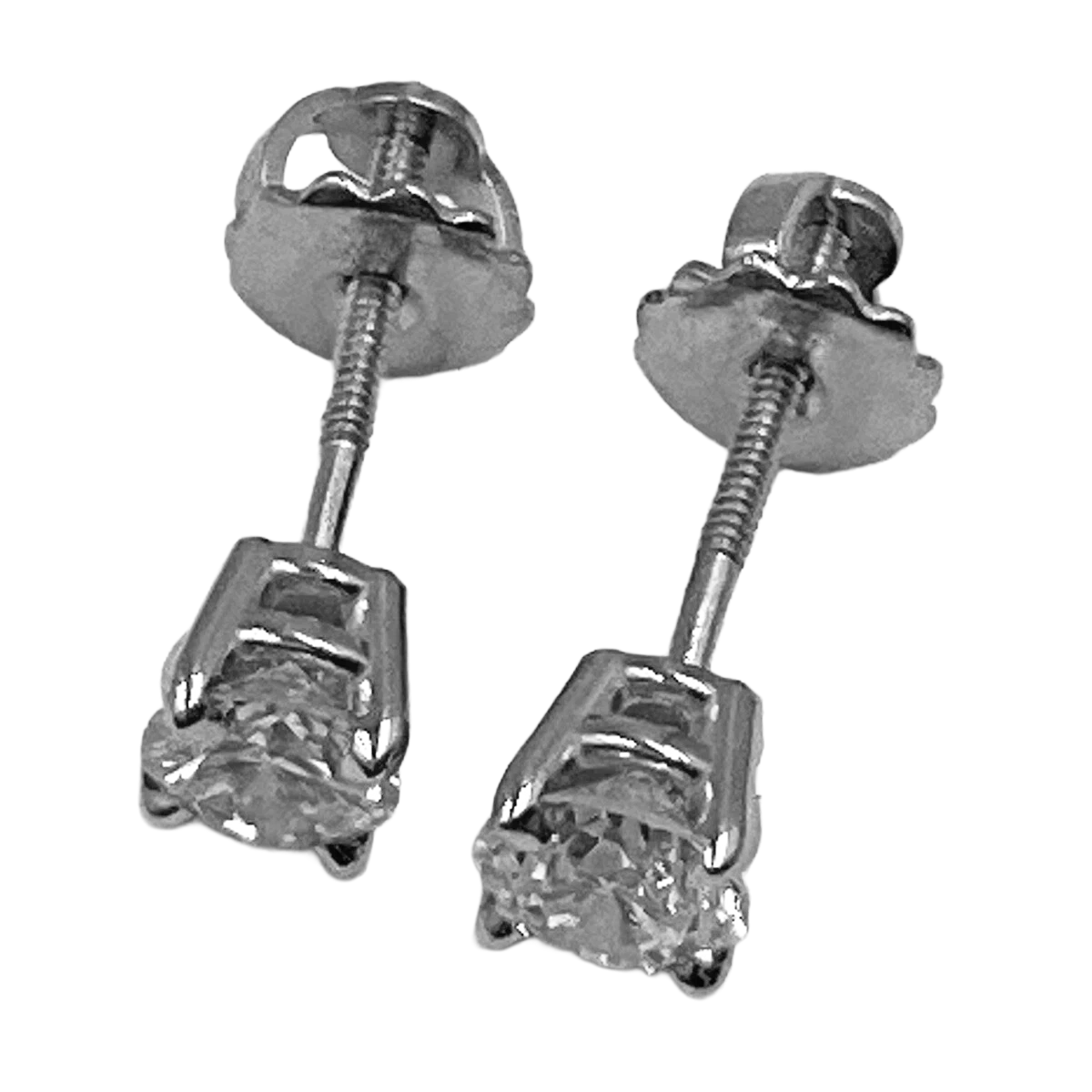 Crown Setting 1 Carat Round Natural Earth Mined Diamond Stud Earring White Gold 14K