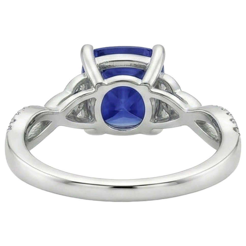 Cushion Blue Ceylon Sapphire And Natural Earth Mined Diamond Gemstone Ring 3.25 Carats