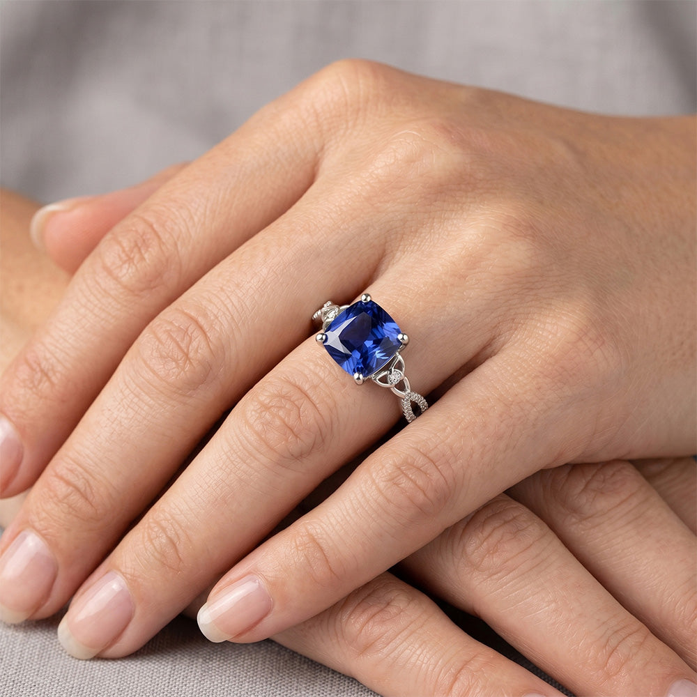 Cushion Blue Ceylon Sapphire And Natural Earth Mined Diamond Gemstone Ring 3.25 Carats