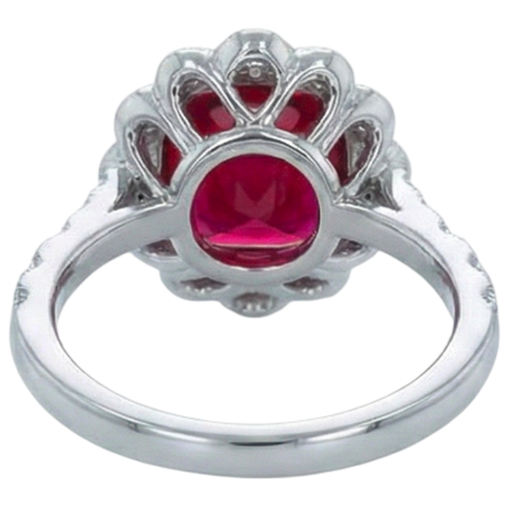Cushion Cut Red Ruby Natural Earth Mined Diamond Ring White Gold 14K 2.45 Carats