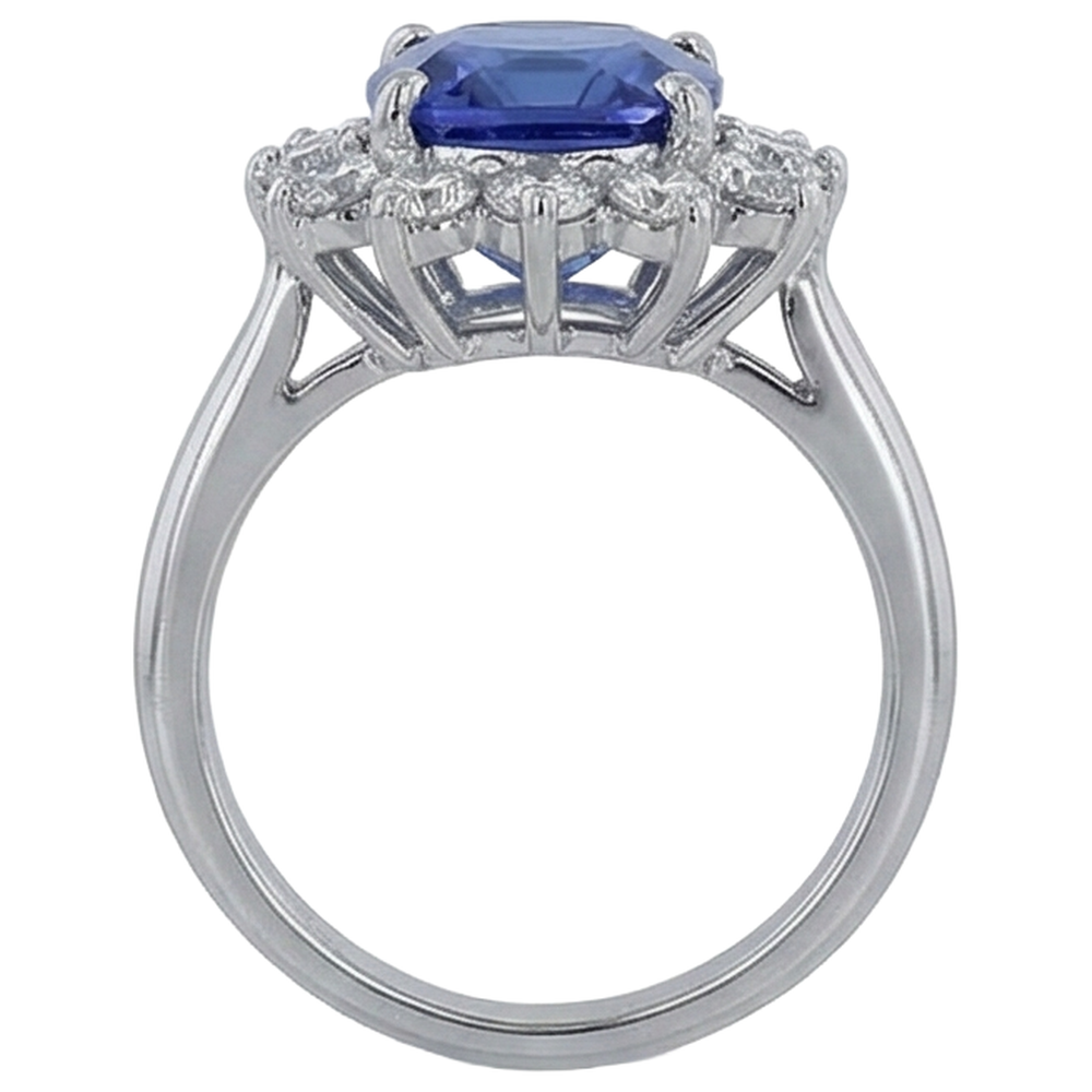 Cushion Cut Tanzanite With Natural Earth Mined Diamonds 4.50 Ct Ring 14K White Gold
