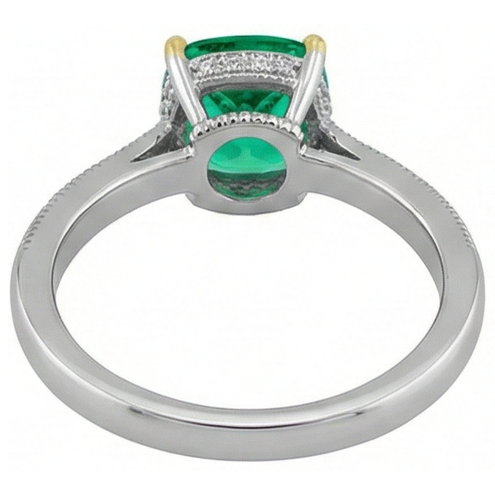 Natural Real ( Not Lab Grown ) Cushion Green Emerald GIA Ring With Diamonds
