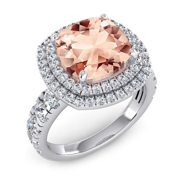 Cushion Morganite Natural Real Diamond ( Not Lab Grown ) Ring
