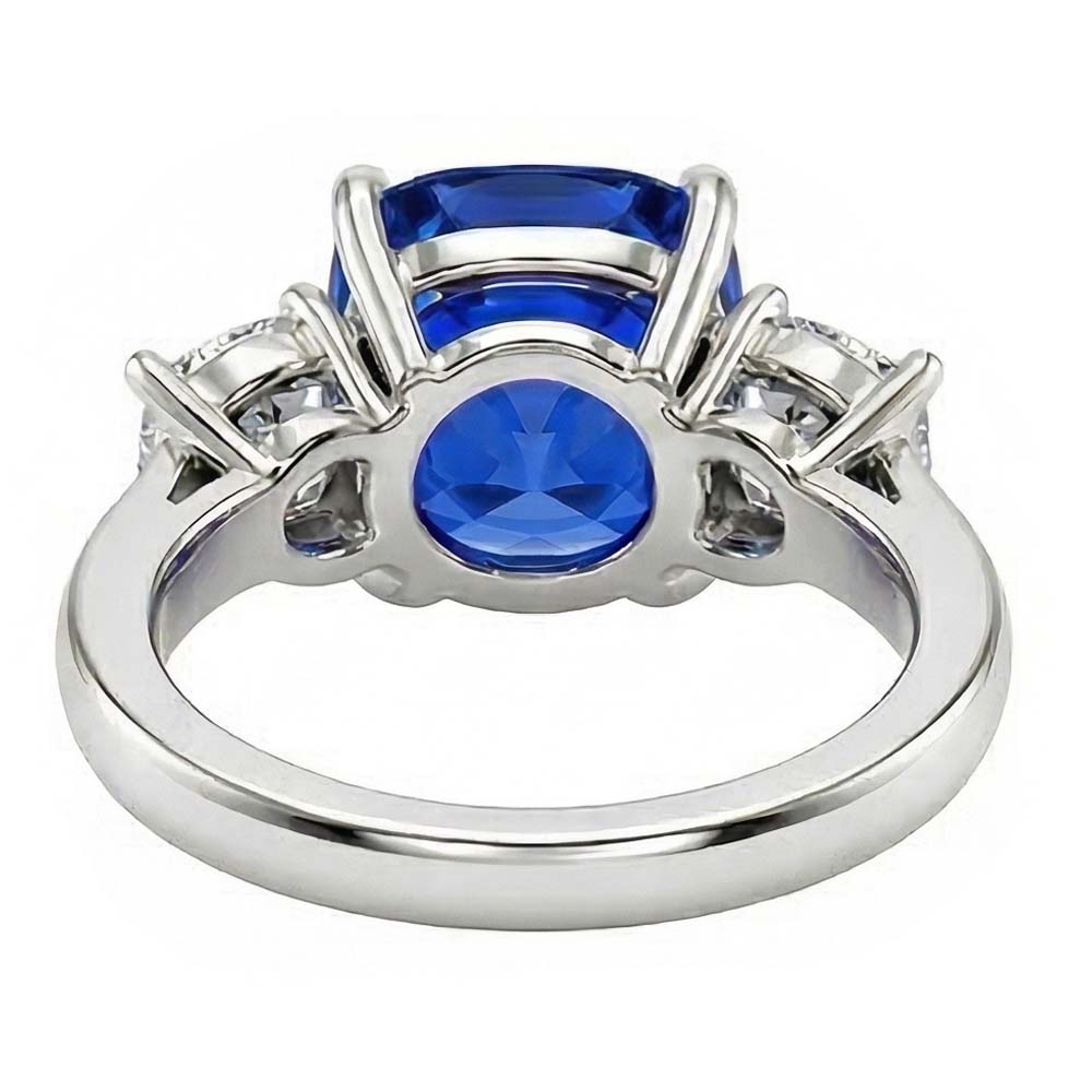 Cushion Sapphire 3 Stone Natural Earth Mined Diamond Ring Prong Gold Jewelry 4 Carats