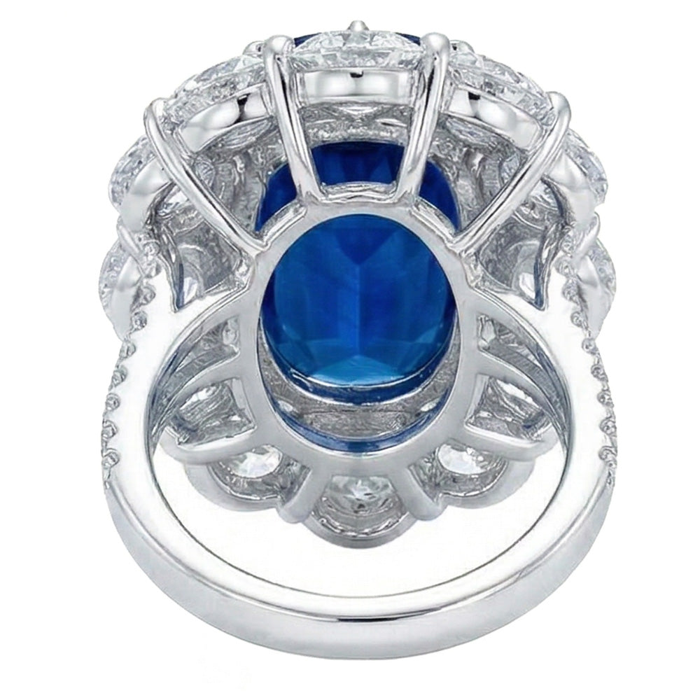 Cushion Sapphire And Round Natural Earth Mined Diamonds 10.50 Ct Ring White Gold 14K