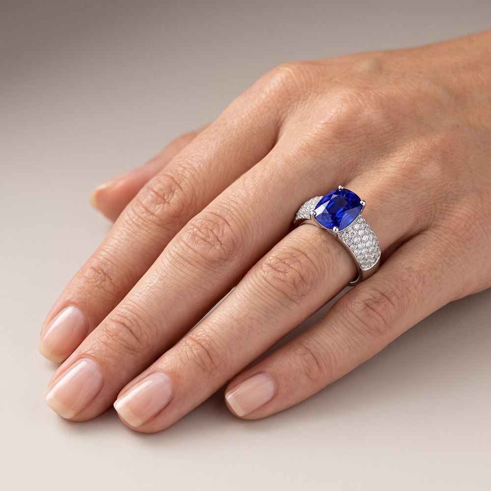 Cushion Sapphire Gemstone Ring White Gold 14K Natural Earth Mined Diamonds 3.50 Carats