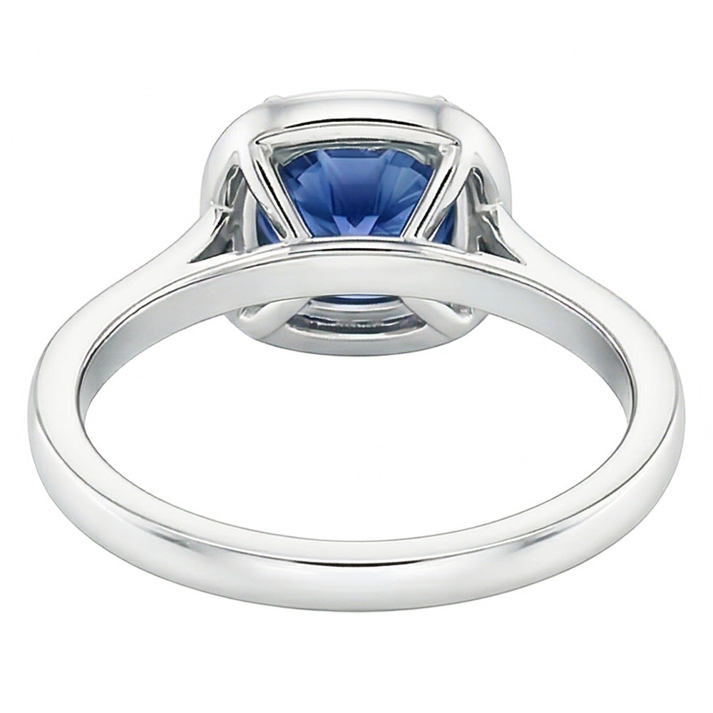 Cushion Sapphire Halo Natural Earth Mined Diamond Ring 3.50 Carats 14K White Gold Jewelry