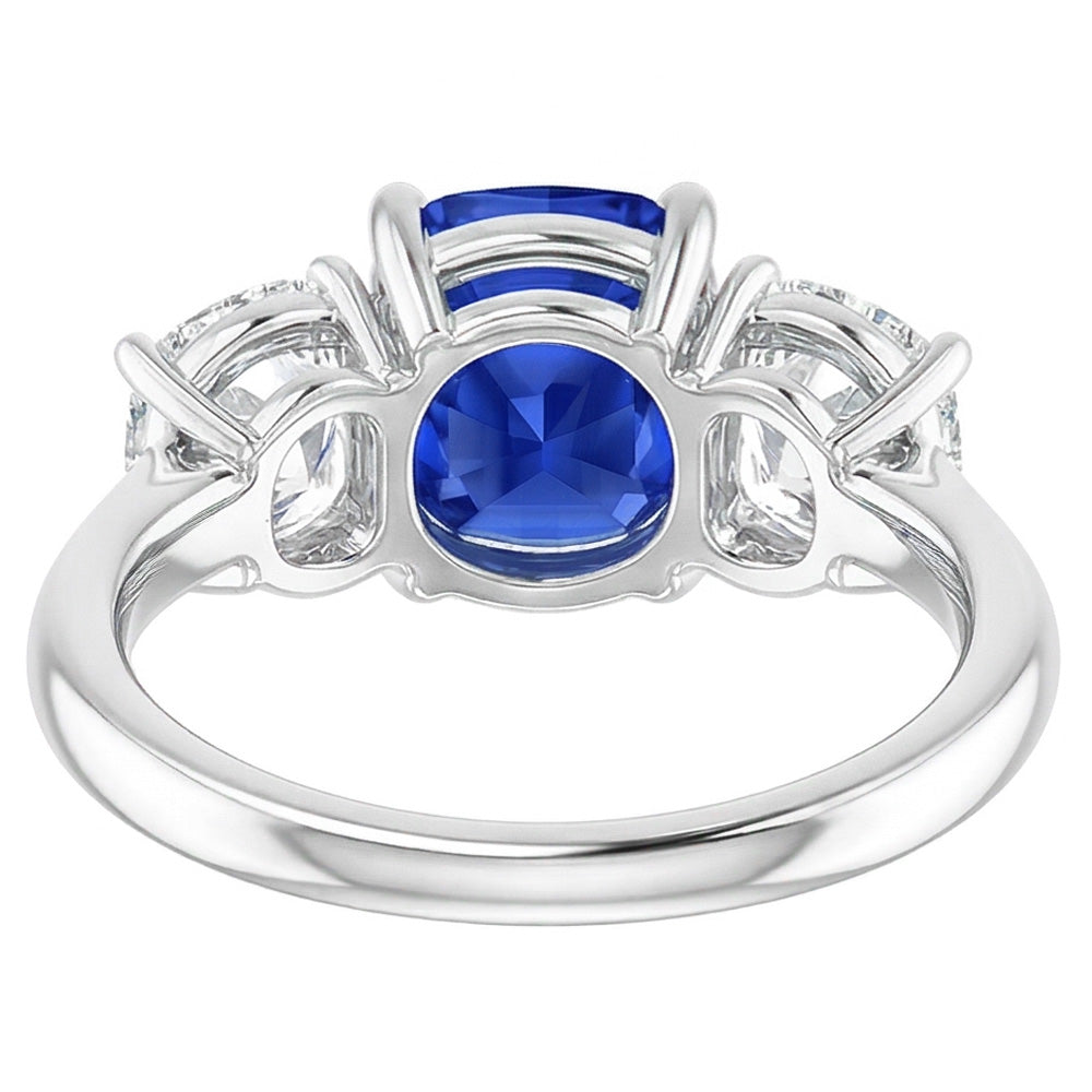 Cushion Sapphire Three Stone Ring 2.50 Carats Natural Earth Mined Diamonds Gold Jewelry