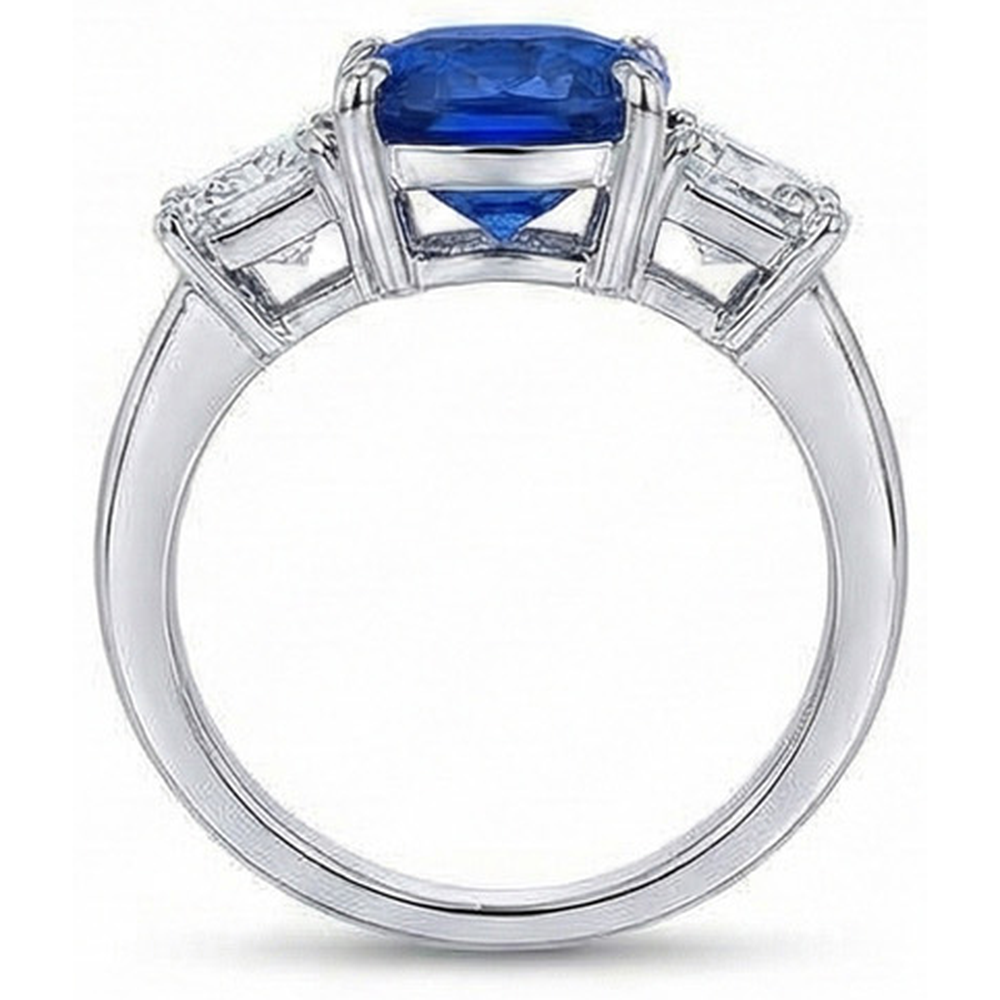 Cushion Sapphire With Natural Earth Mined Diamonds 4 Carats Engagement Ring