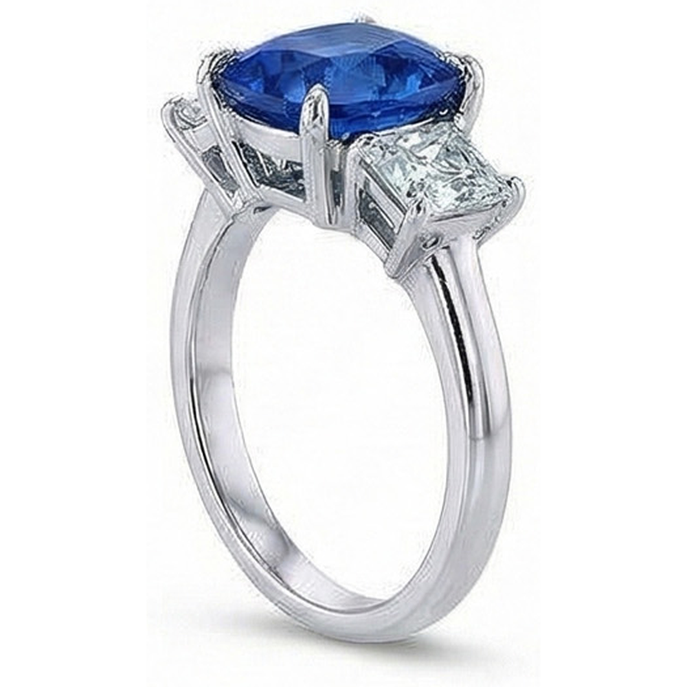 Cushion Sapphire With Natural Earth Mined Diamonds 4 Carats Engagement Ring