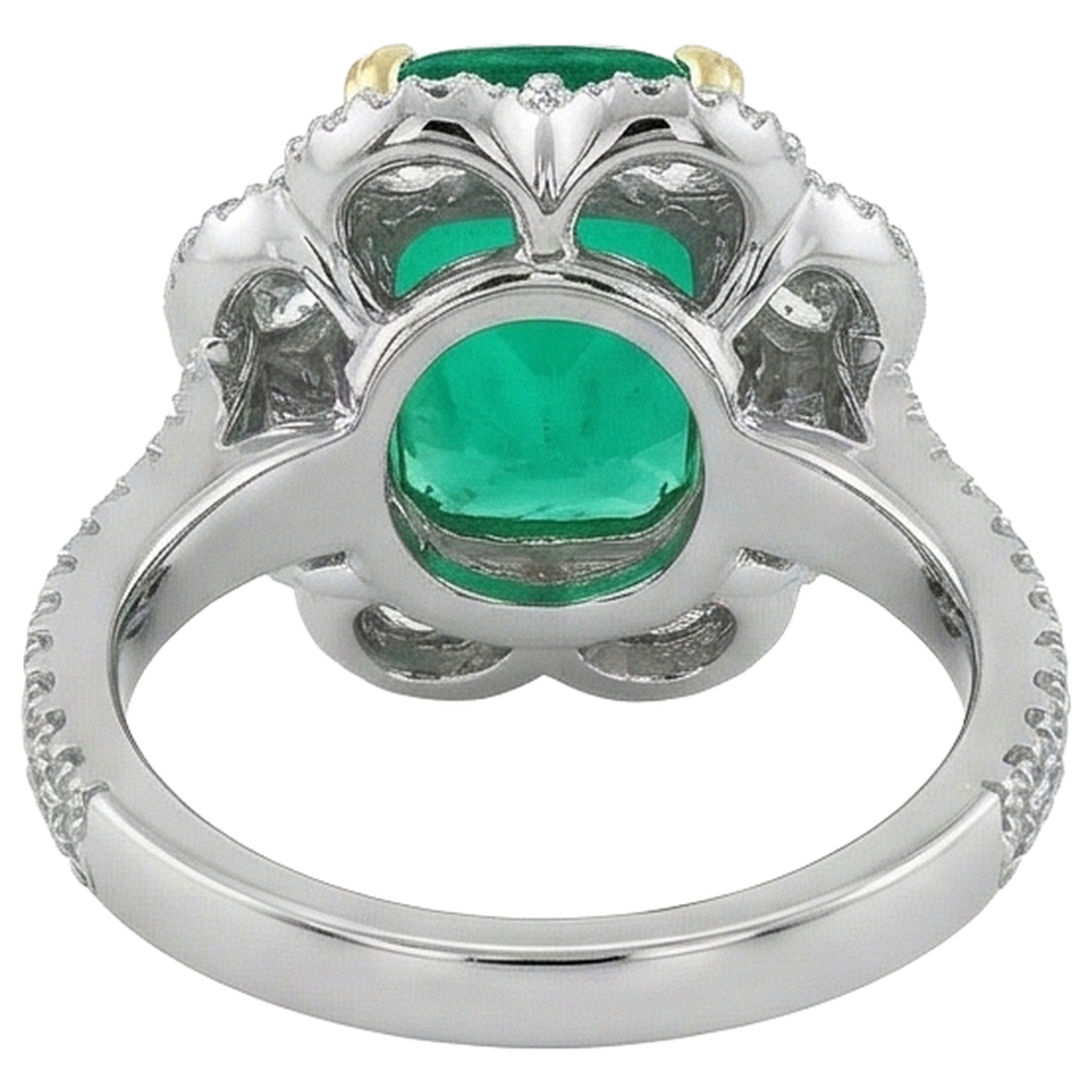 Natural Real ( Not Lab Grown ) Cushion Shape Green Emerald GIA Ring Halo Jewelry