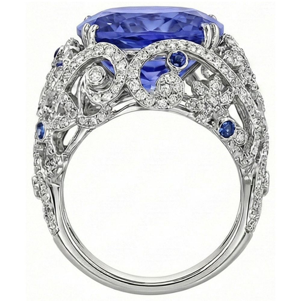 Cushion Sri Lanka Sapphire Natural Earth Mined Diamonds White Gold 14K Ring 8.51 Ct