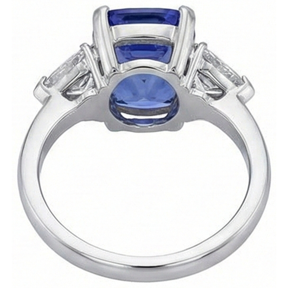 Cushion Tanzanite And Natural Earth Mined Diamonds 3 Stone Ring 5 Carat White Gold