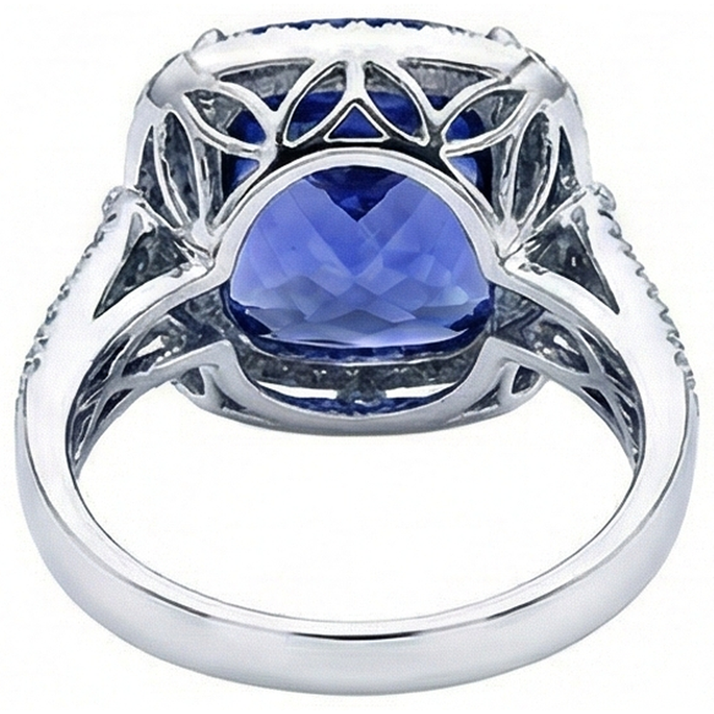 Cushion Tanzanite And Round Natural Earth Mined Diamonds 4.50 Carats Ring Gemstone Jewelry