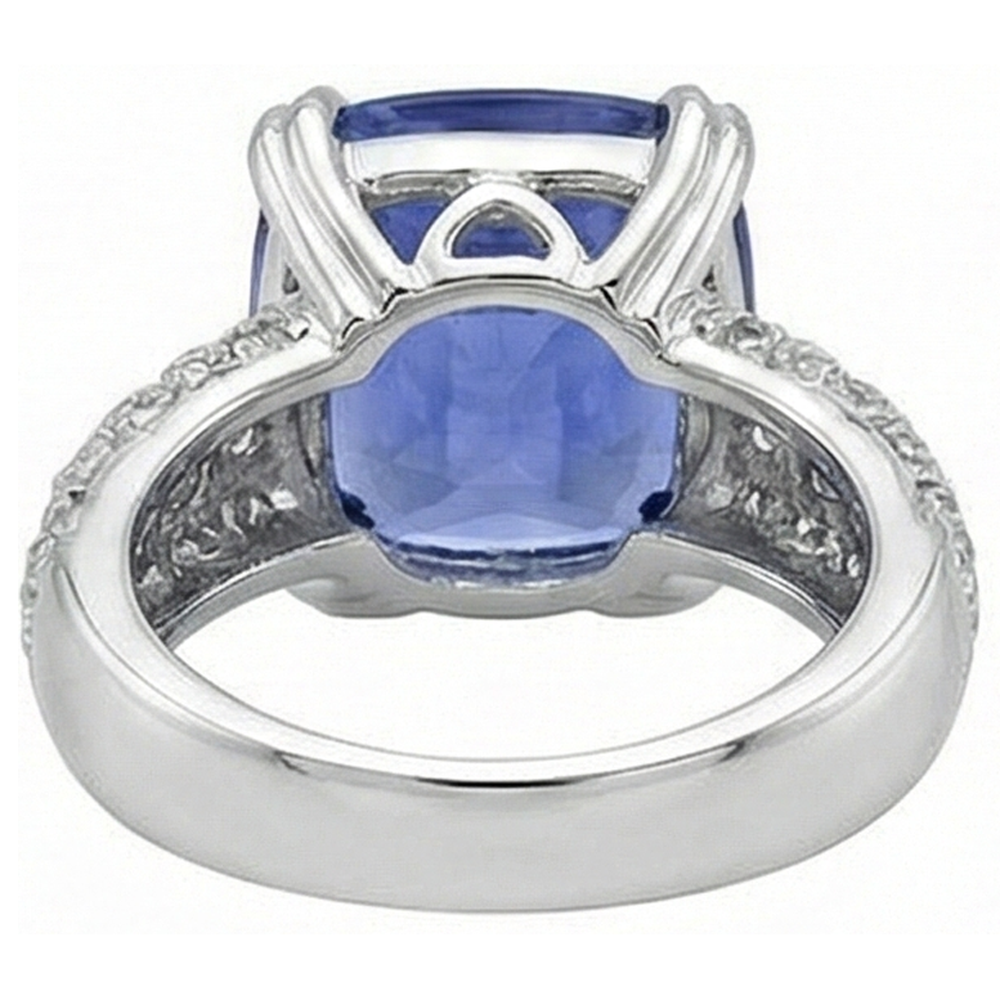 Cushion Tanzanite And Round Natural Earth Mined Diamonds 7.50 Carat Fancy Ring New