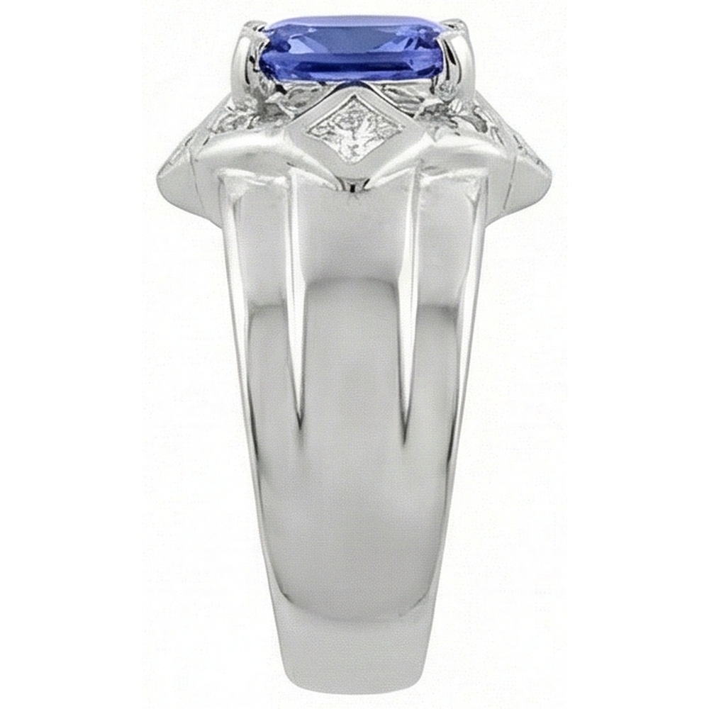 Cushion Tanzanite Natural Earth Mined Diamonds 5 Carats Ring White Gold 14K