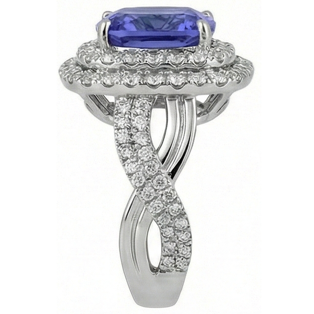 Cushion Tanzanite Natural Earth Mined Diamonds Solitaire With Accents Fancy Ring 7 Carats