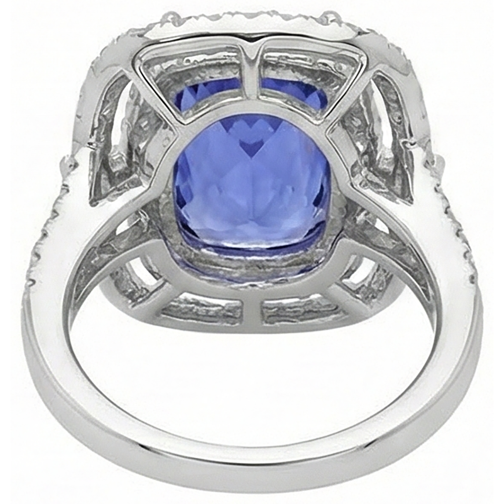 Cushion Tanzanite & Natural Earth Mined Diamond 7 Carats Halo Fancy Statement Ring Gold White 14K