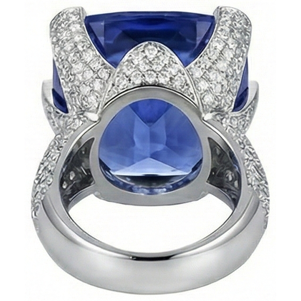Cushion Tanzanite & Round Natural Earth Mined Diamonds Gold 8.50 Carat Statement Ring New