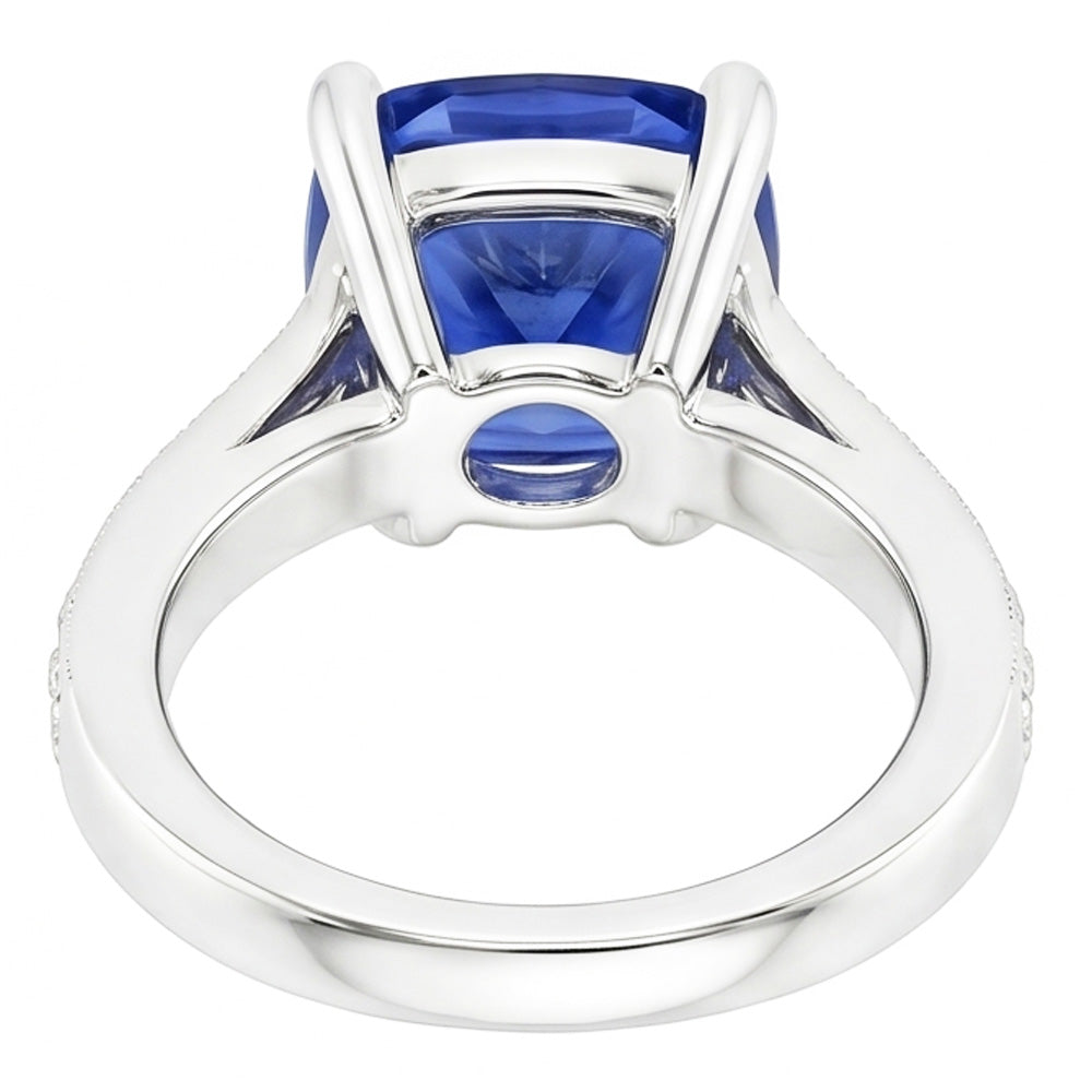 Cushion & Round Cut 3.30 Carats Ceylon Sapphire Natural Earth Mined Diamonds Ring WG 14K