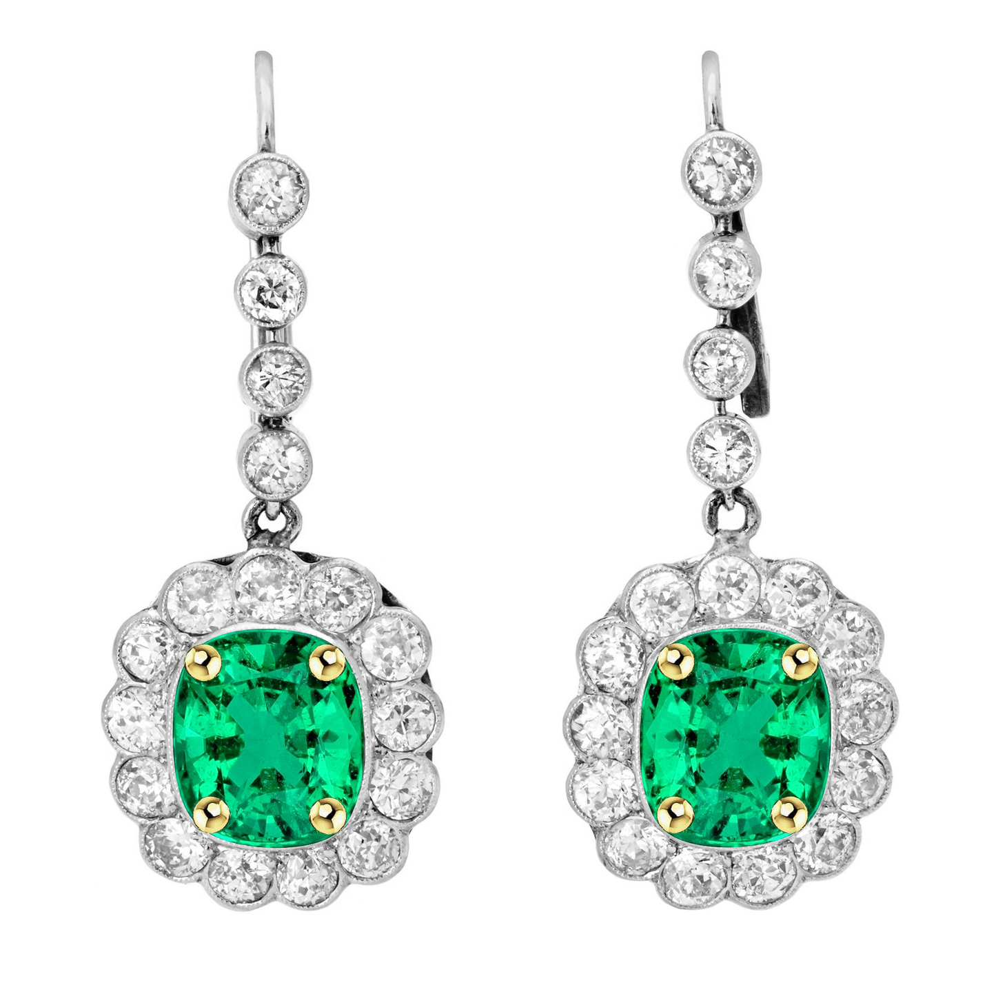 Cushion Cut Gemstone Dangle Earrings Green Emerald With Fish Hook Backs
