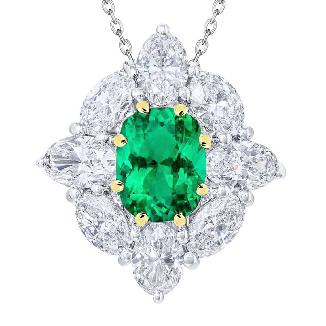 Cushion Cut Green Emerald Halo Pendant Jewelry