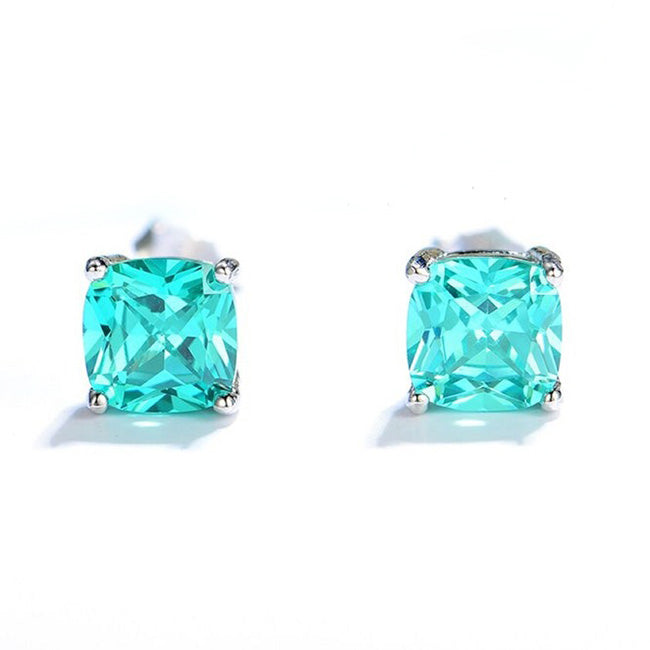Natural Real ( Not Lab Grown ) Cushion Cut Paraiba Tourmaline Stud Earrings