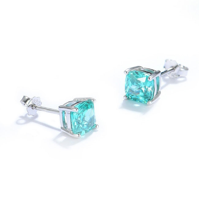 Natural Real ( Not Lab Grown ) Cushion Cut Paraiba Tourmaline Stud Earrings