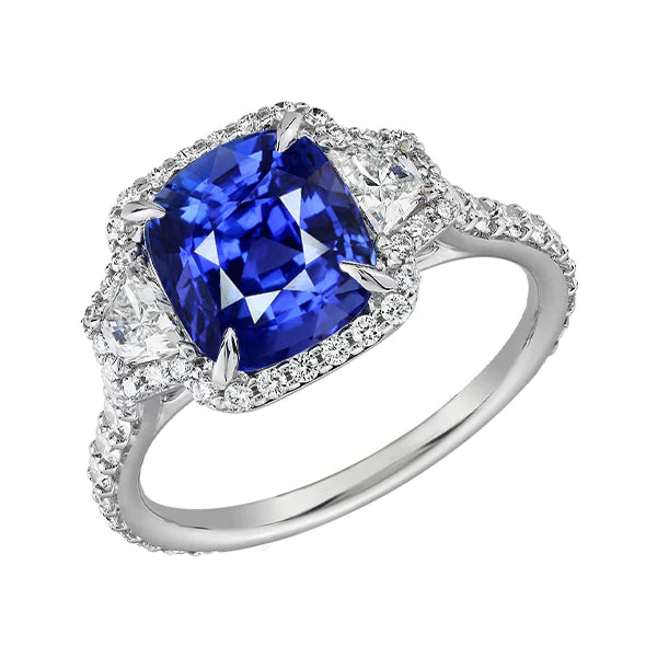 Cushion Cut Sapphire And Diamond Halo Ring