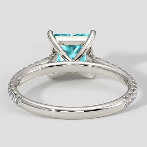 Cushion Paraiba Ring with Diamond Pave