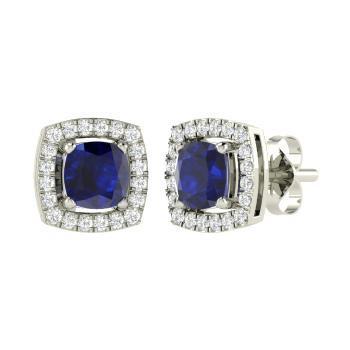 Cushion Kashmir Sapphire And Natural Earth Mined Diamond Earrings