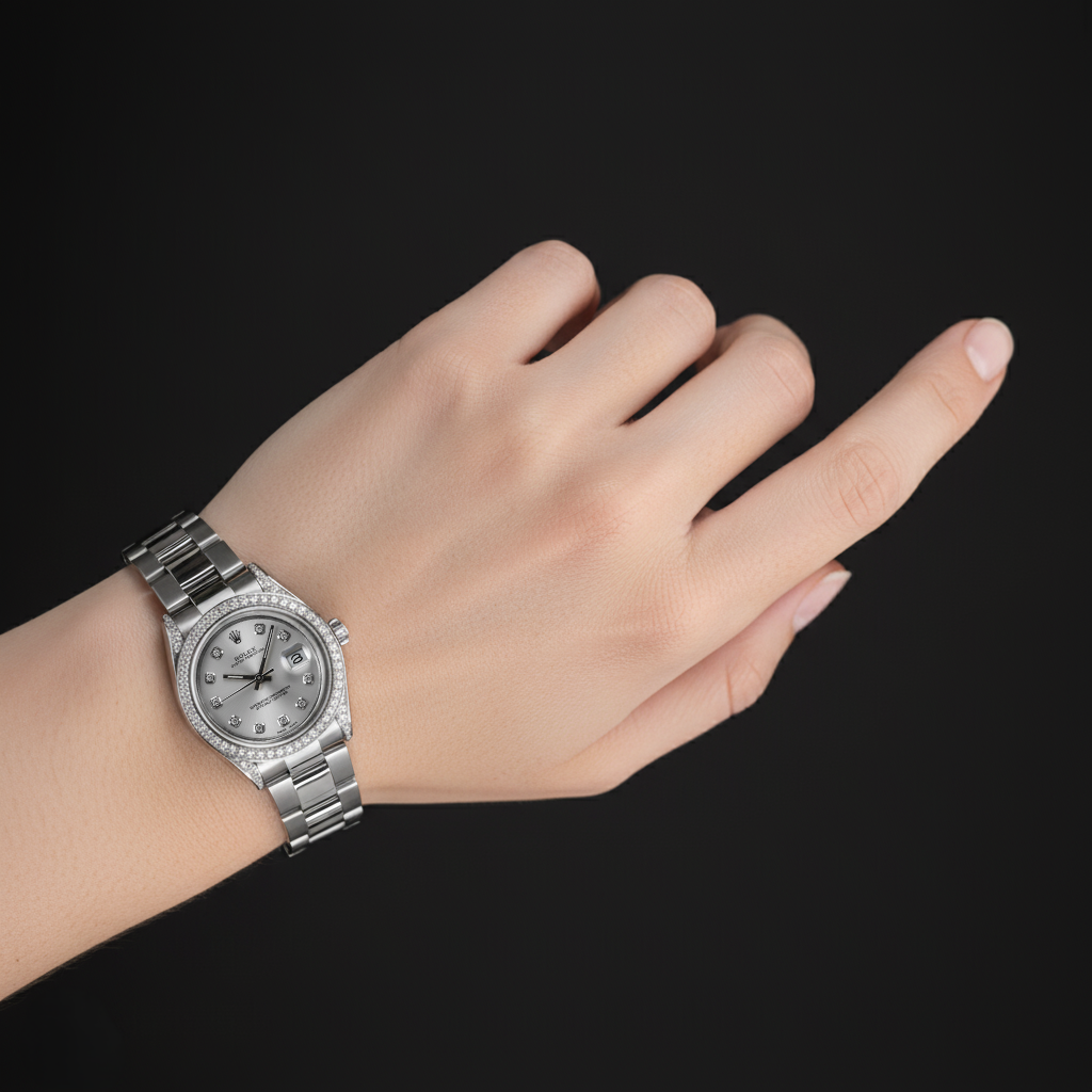 Custom Diamond Bezel Rolex Midsize No Date 31 Mm Watch Ss P3