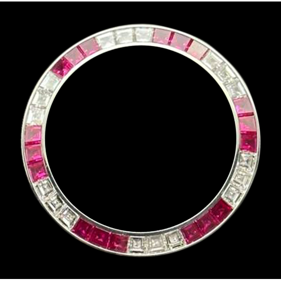 Custom White Stones and Ruby 4 Carats Stainless Steel Bezel To Fit Rolex 36 mm