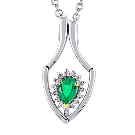 Dainty Gemstone Necklace Halo Green Emerald Gold Pendant