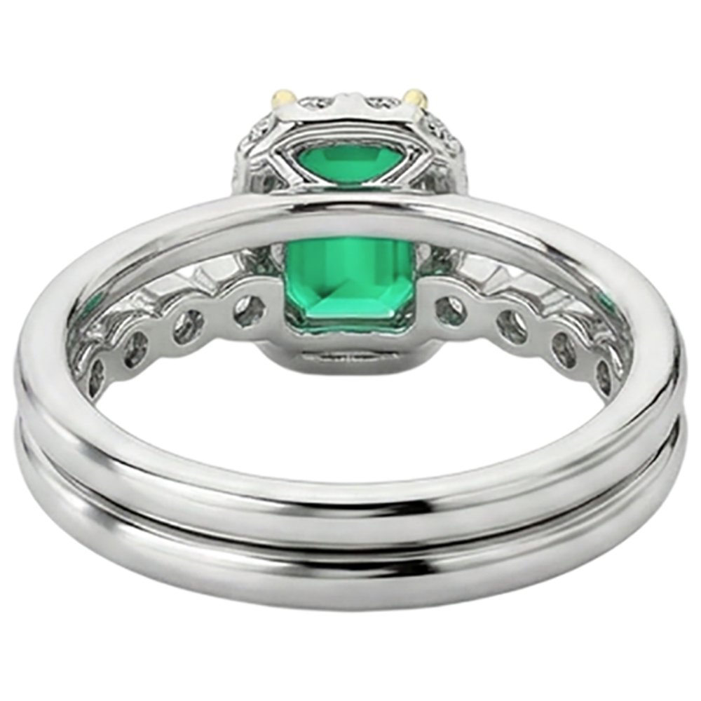 Natural Real ( Not Lab Grown ) Dainty Green Emerald GIA Halo Wedding Ring Set Diamond Jewelry