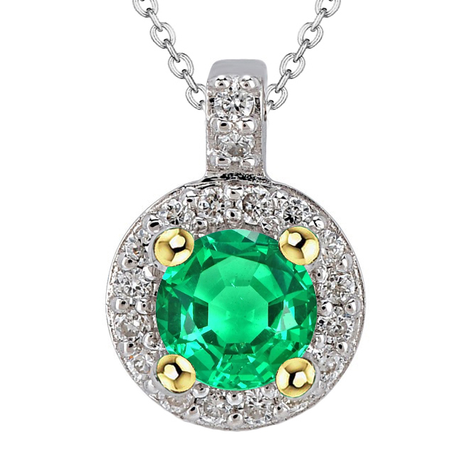 natural round emerald 3ct pendant front view