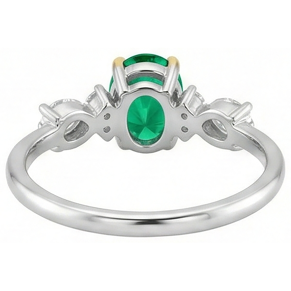 Natural Real ( Not Lab Grown ) Dainty Oval Gemstone Ring Green Emerald GIA Diamond Jewelry