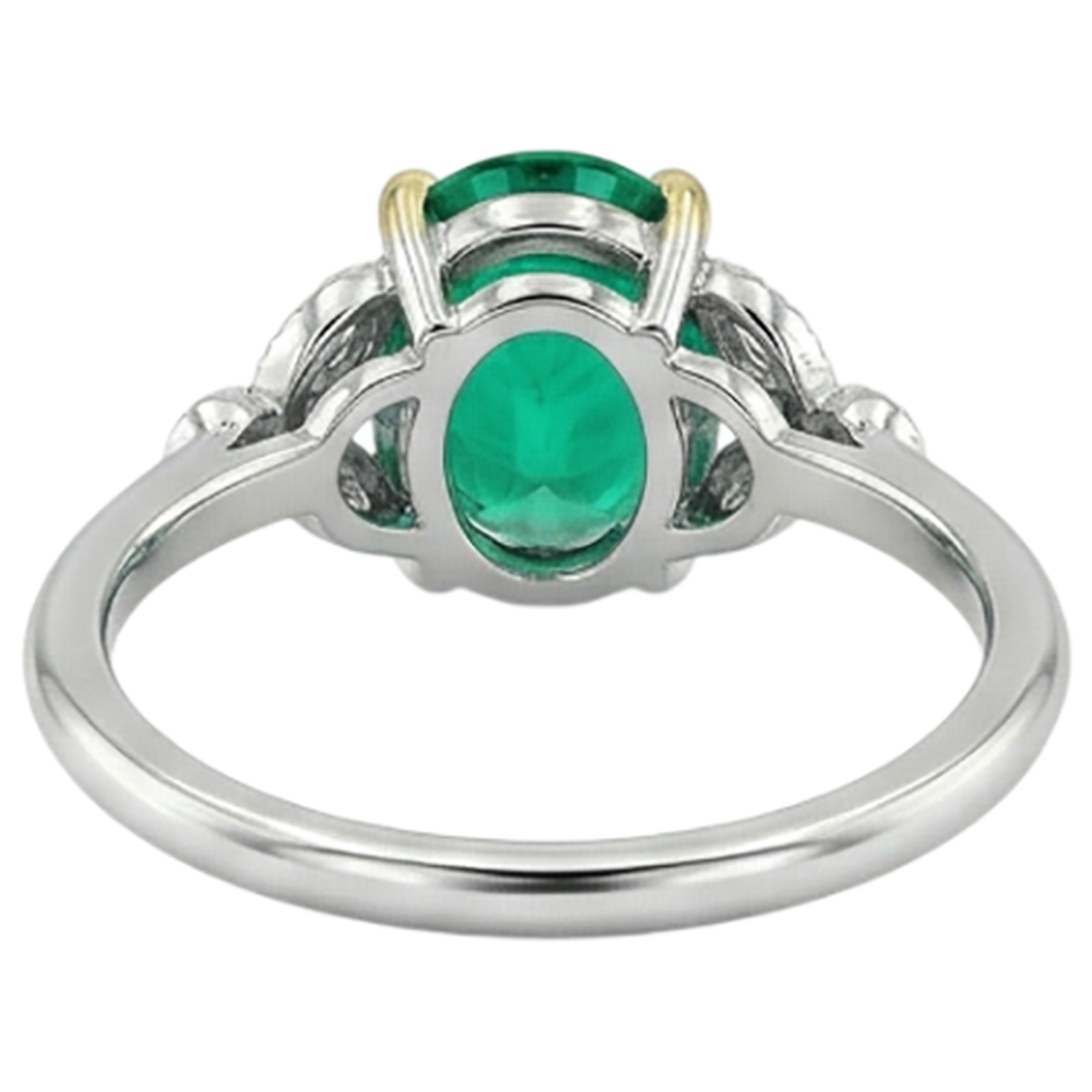 Natural Real ( Not Lab Grown ) Dainty Vintage Style Oval Gemstone Ring Green Emeral