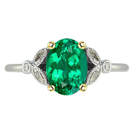 Dainty Vintage Style Oval Gemstone Ring Green Emeral