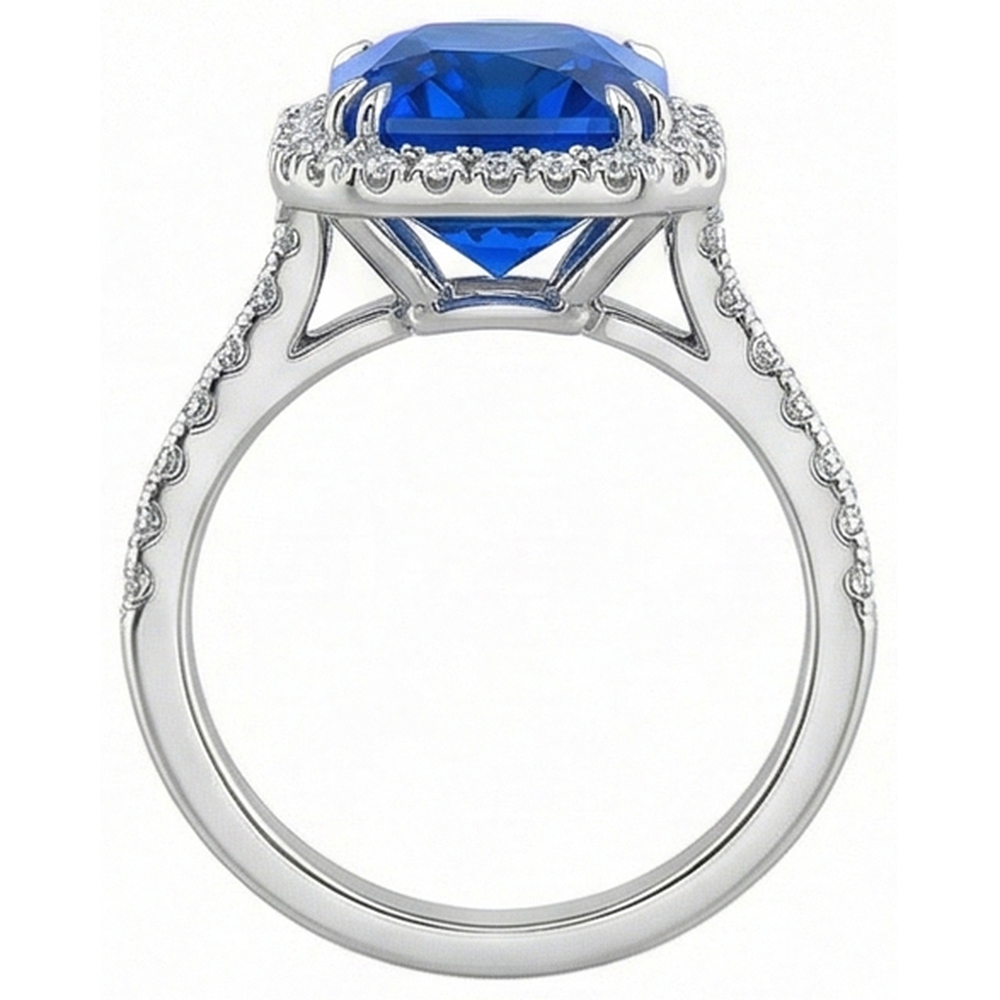 Natural Real ( Not Lab Grown ) Dark Blue Halo Sapphire Engagement Ring