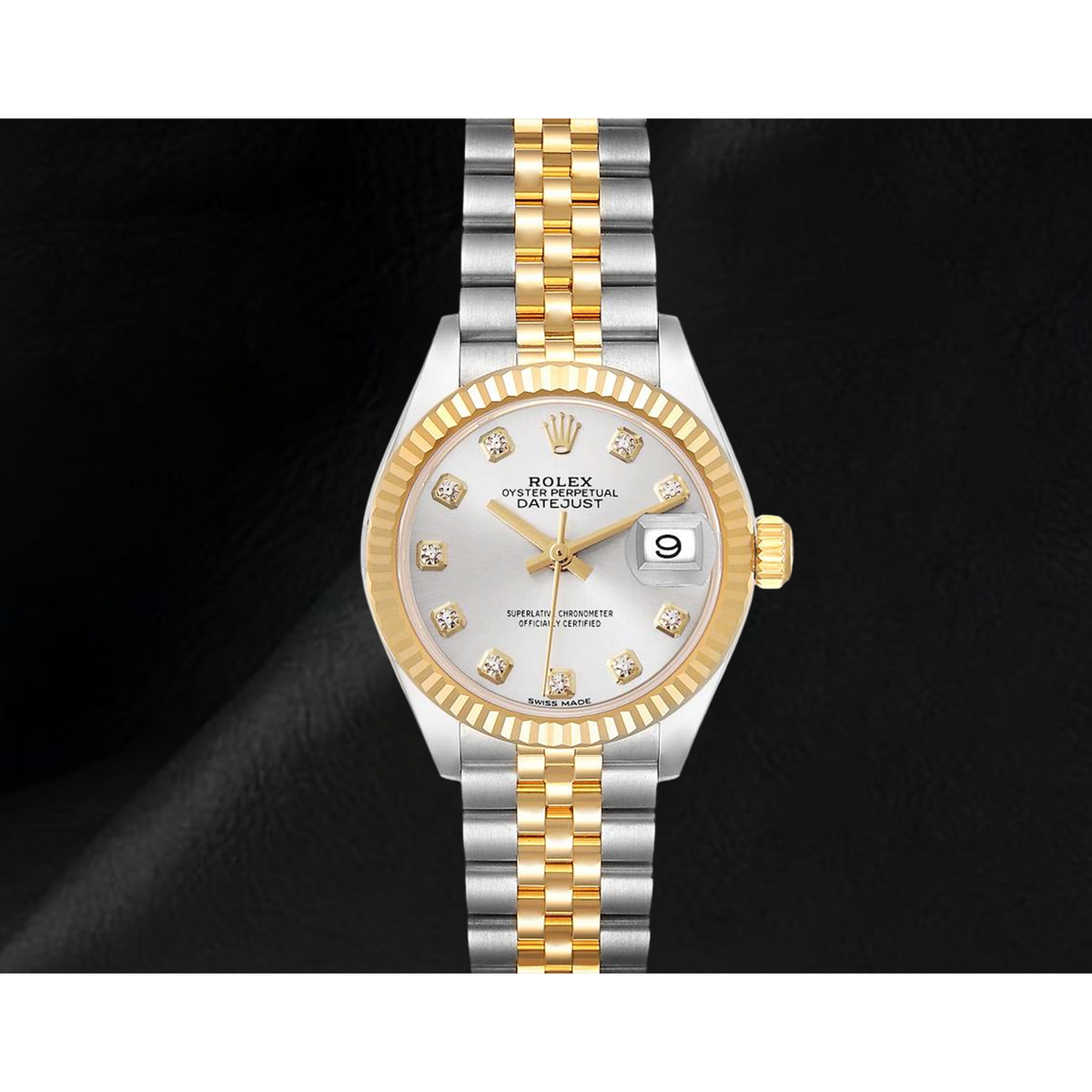 Datejust Rolex 28 mm Silver Diamond Dial Two Tone Ladies Watch 279173