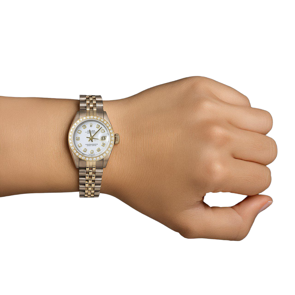 Datejust Rolex Ladies Watch Two Tone Bracelet White Diamond Dial